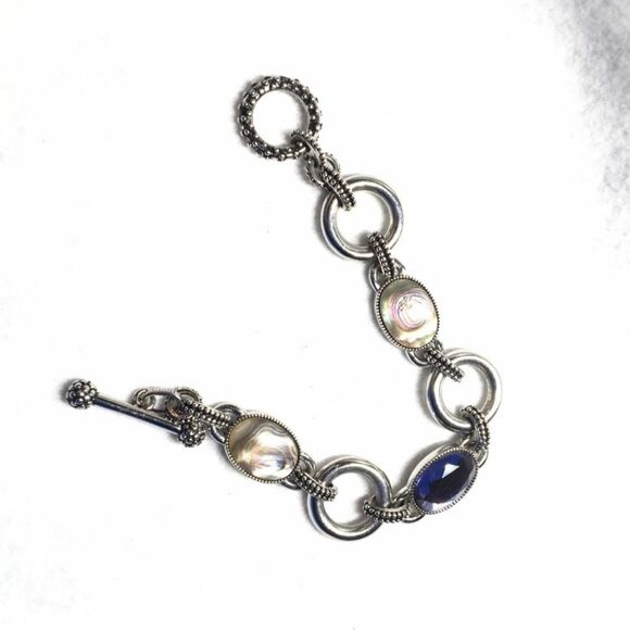 Lia Sophia Silver Tone Abalone & Purple Glass Toggle Bracelet NWOT 7.5" - Picture 10 of 13